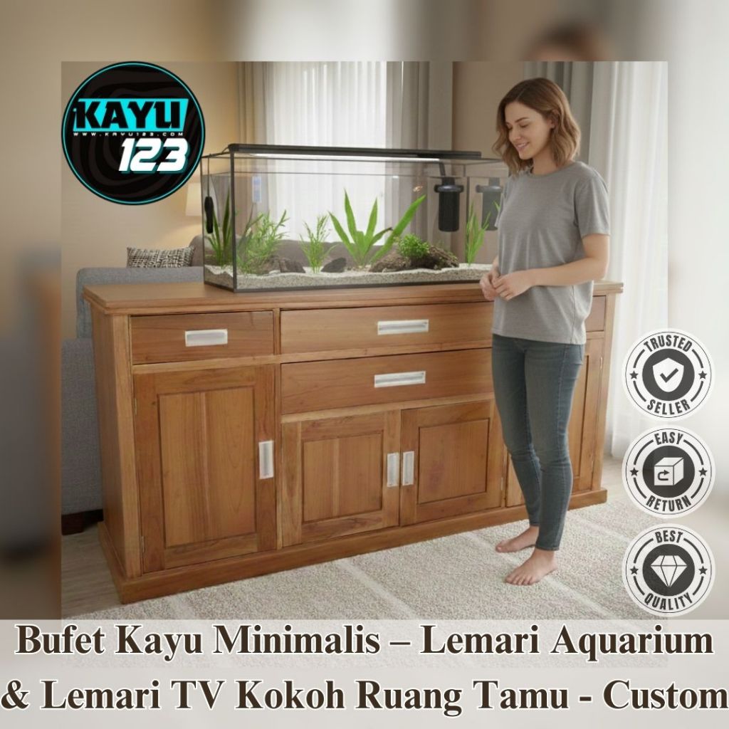 Bufet Kayu Minimalis – Lemari Aquarium & Lemari TV Kokoh Ruang Tamu - Custom