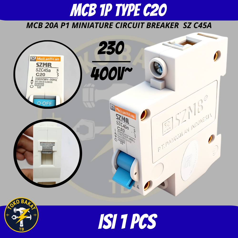 MCB SZMR 20A Pemutus Arus Listrik SZMR 20A Miniature Circuit Breaker MCB SZMR 20A SNI / Pengamana Ar