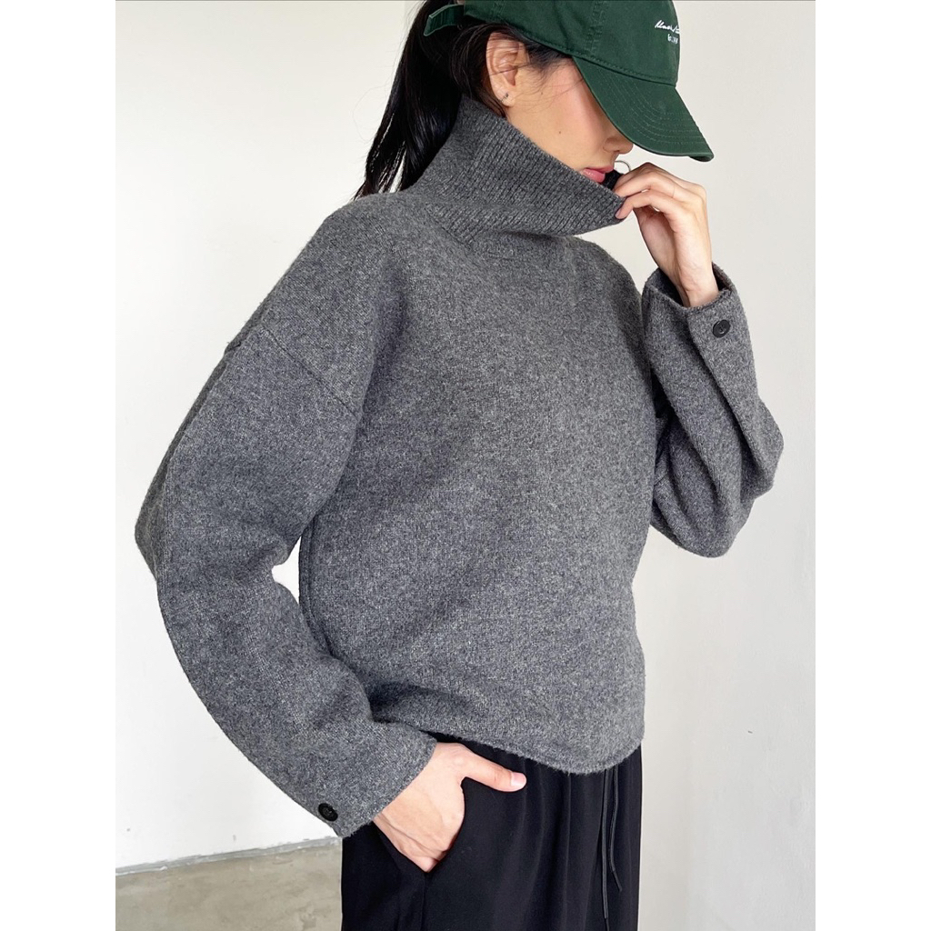 wool turtle longsleeve dark grey Japan