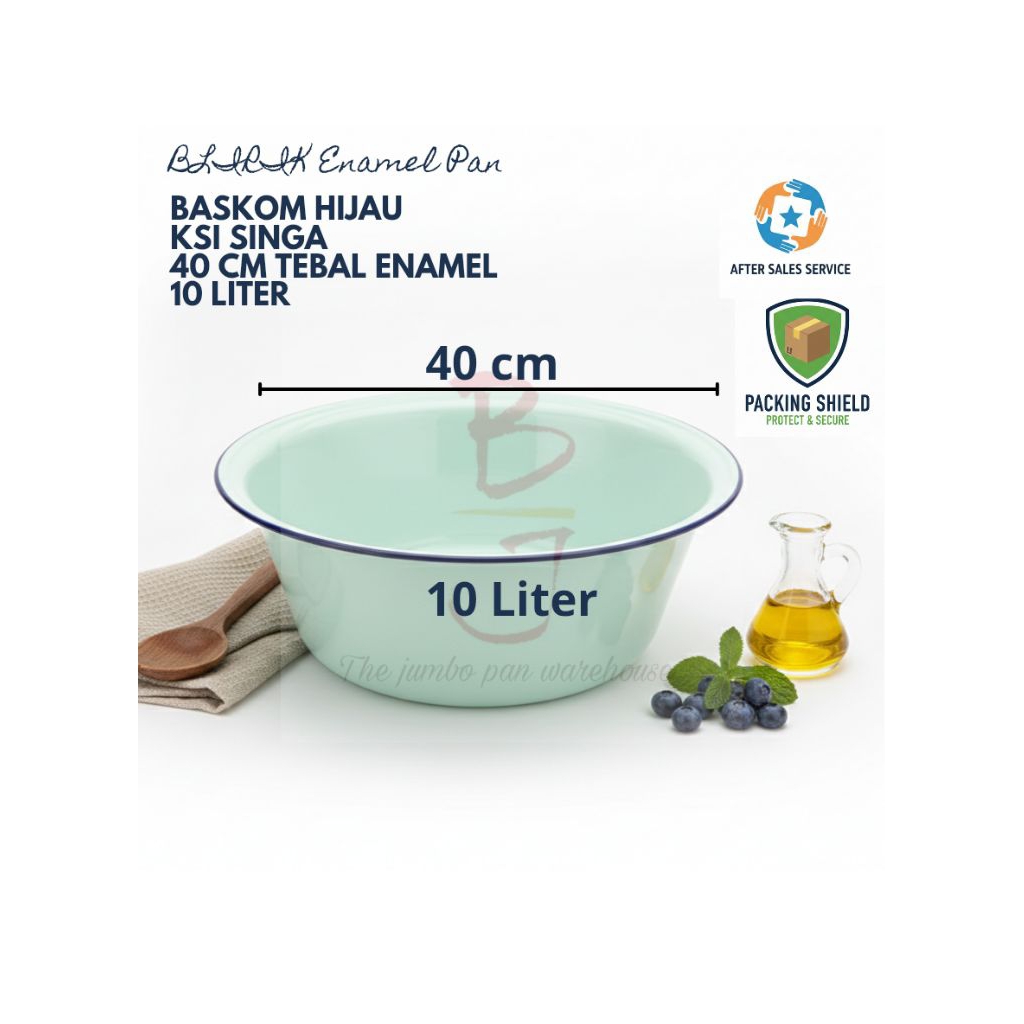 Blirik Enamel Pan Baskom Waskom 40 cm 10 Liter Hijau Besar Enamel KSI Singa Catering