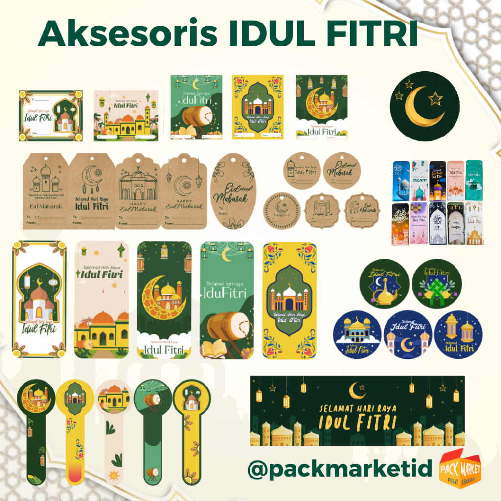 Aksesoris IDUL FITRI: TAG, STICKER, AMPLOP, BELT BOX