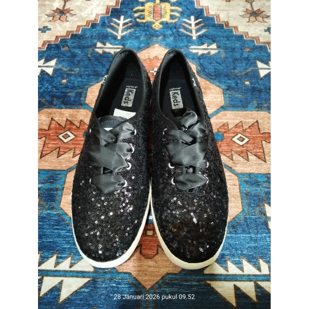 Keds Champion Black Sepatu Keds Original sepatu women size 41 Sepatu Payet Hitam Glitter Sneakers Bl