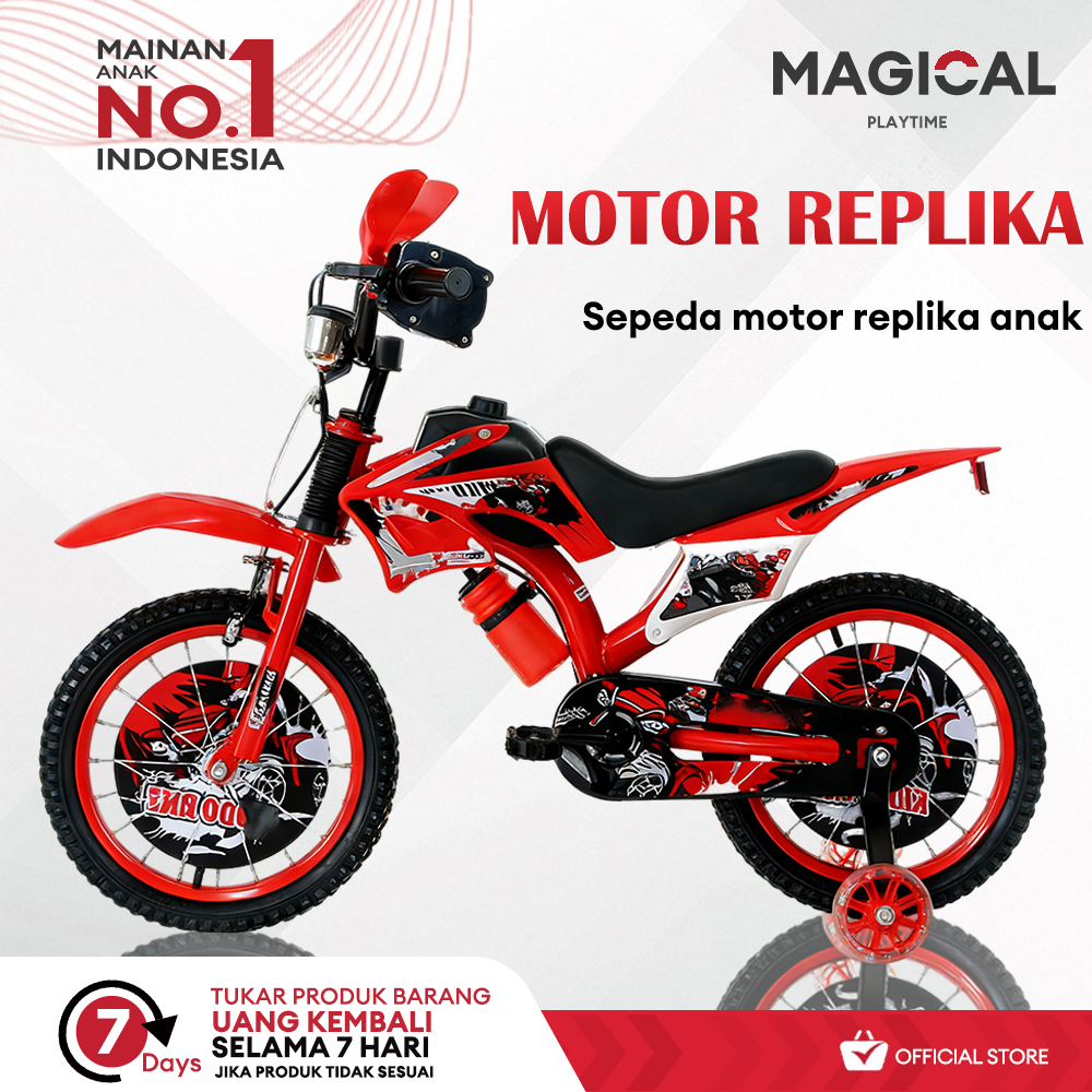 MAGICAL PLAYTIME Sepeda Anak Laki Laki Sepeda Anak 2-8 Tahun Roda Bantu,12/14 Inch, Motor Replika