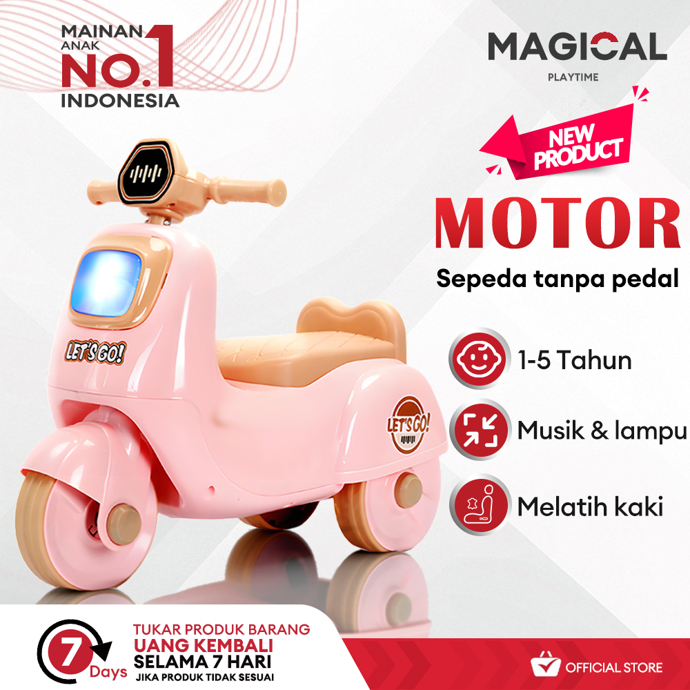 MAGICAL PLAYTIME Motor Anak Bisa Dinaiki Lampu & Musik Mainan Anak Vespa Dorong Hadiah Anak Murah