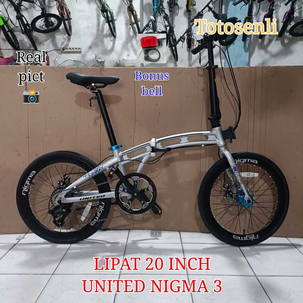 sepeda lipat 20 inch united nigma 3 frame alloy 9 speed rem cakram sepeda lipat 20 inch united