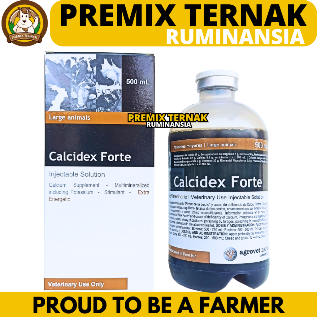 CALCIDEX FORTE 500 ML AGROVET - Obat Hewan Ketosis Milk Fever Ambruk Ternak Sapi Kuda Kambing Babi