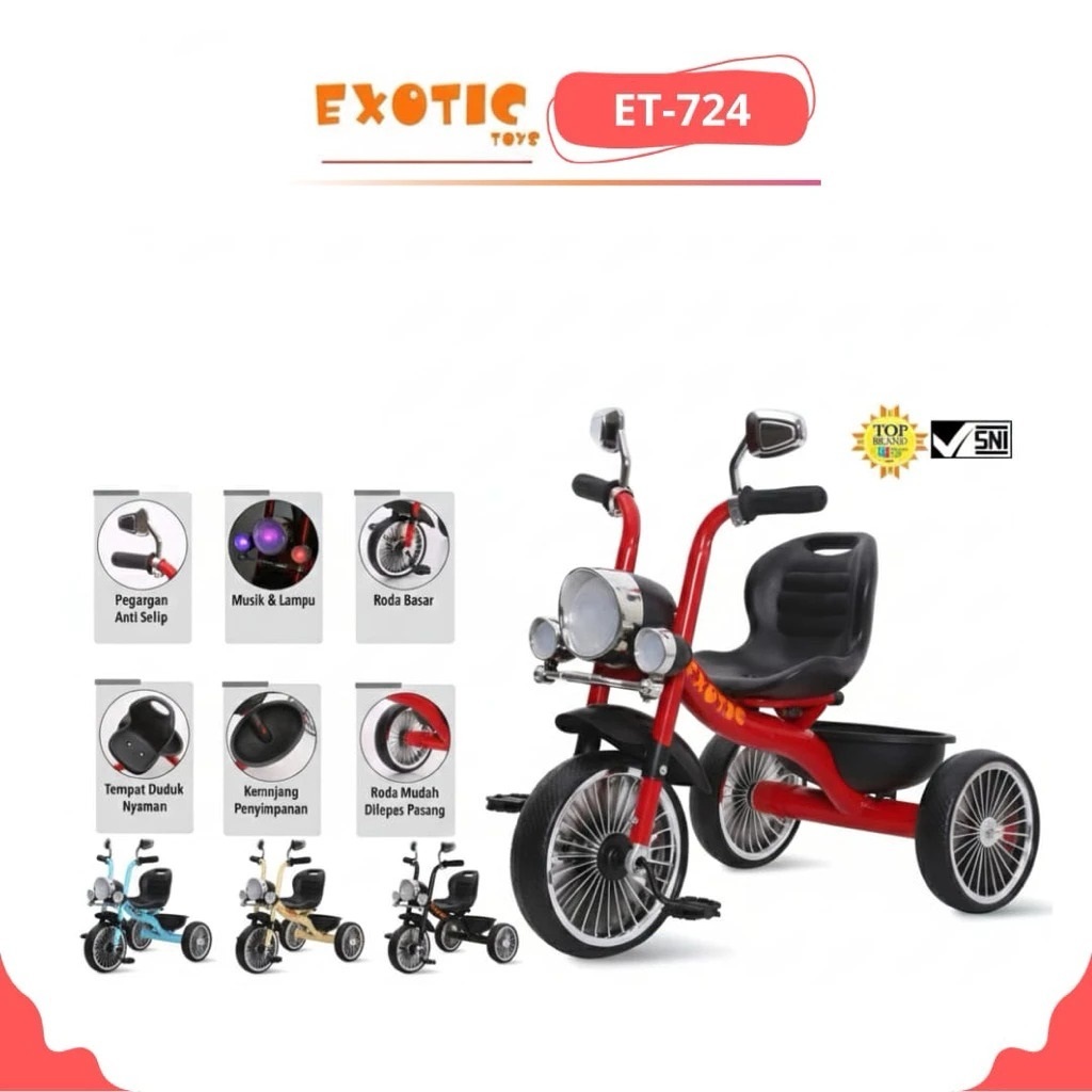 Exotic ET-724 Sepeda Roda Tiga Tricycle Sepeda Anak Ada Keranjang Belakang