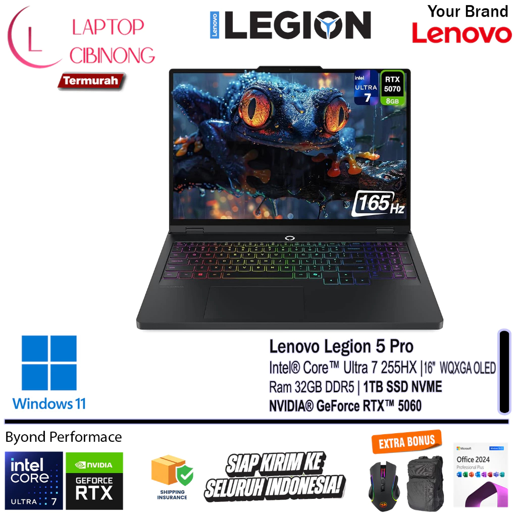 Lenovo Legion 5 Pro OLED Intel Ultra 7 255HX Nvidia RTX5060-8GB WQXGA 165Hz Windows 11 Black