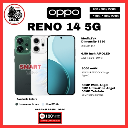 HP OPPO RENO 14 5G 12/256GB, RENO 14 5G 8/256GB, RENO 13 5G 12/512GB & RENO 13 5G 12/256GB (GARANSI 