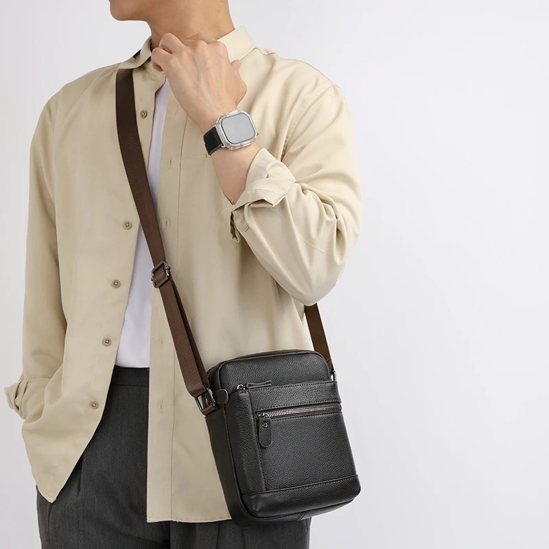 Tas Selempang Pria Kulit Jeruk Premium - Sling Bag Cowok Messenger Bag Import - Hitam