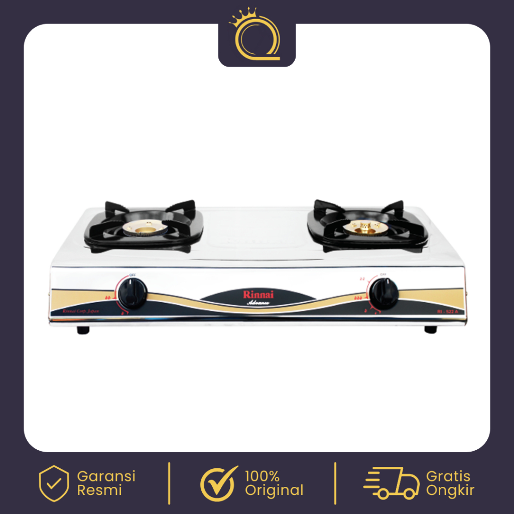 RINNAI Kompor Gas 2 Tungku RI-522 A Kompor Gas Stainless Api Lilin