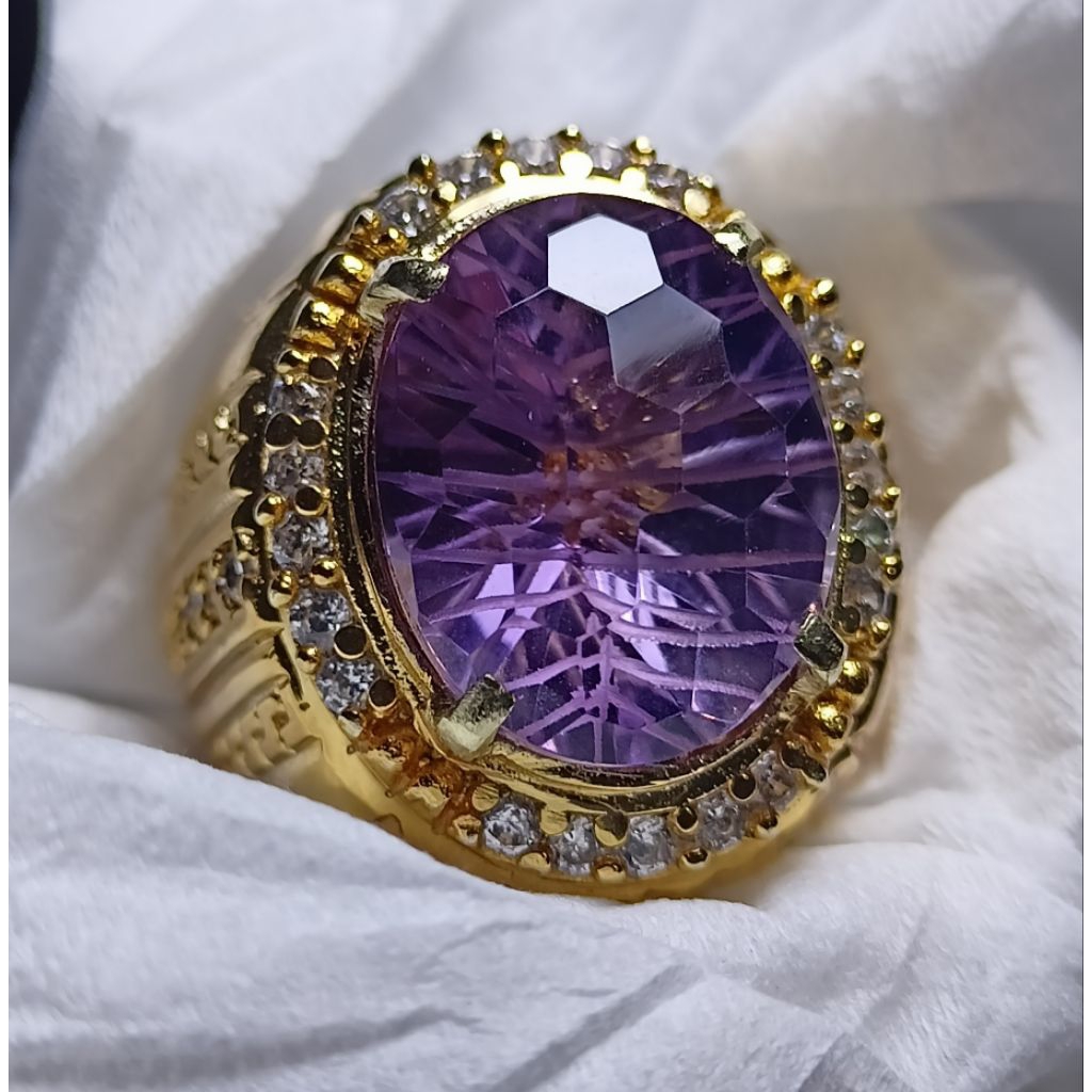 CINCIN BATU PERMATA KECUBUNG AMETHYST ORIGINAL  BRAZIL + MEMO