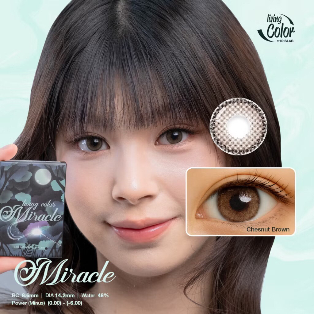 [bs COD] SOFTLENS MIRACLE LIVING COLOR Chestnut Brown Coklat BY IRISLAB 14.2 MM - Normal & Minus (-0