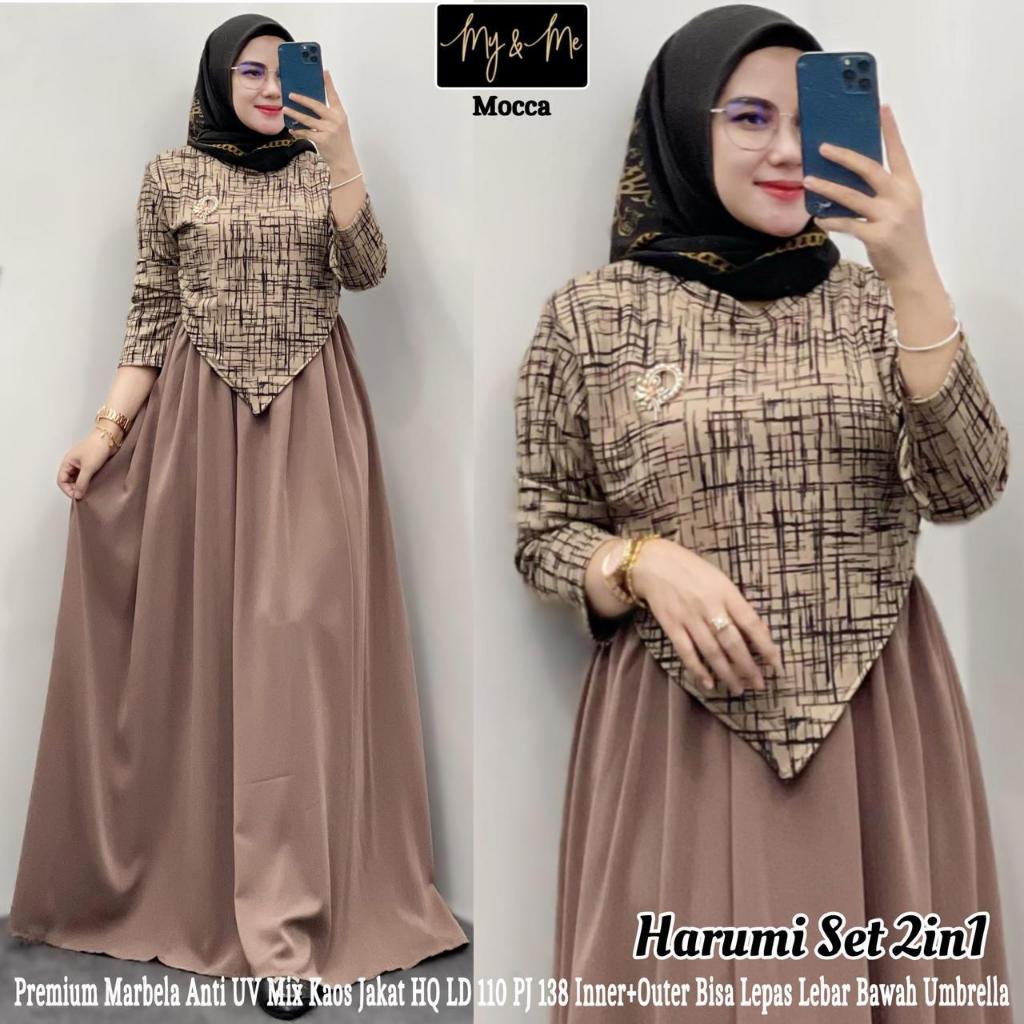 Gamis Lebaran Wanita Terbaru 2026 Baju Pengajian Ibu Pernikahan Set 2in1 Gamiss Hijab Dres Brokat Mu