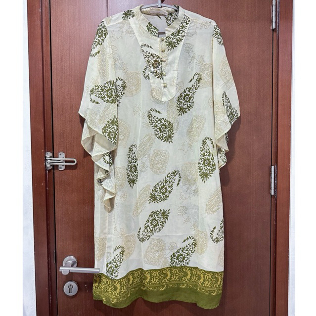 Kaftan Batik | Atasan Kaftan Hijau | Atasan Blouse Wanita Hijab Muslim | Atasan Payet Hijab