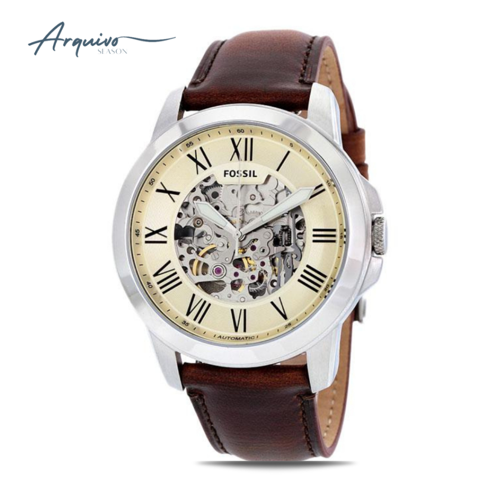 Jam Tangan Fossil Grant Automatic Pria Kulit Brown Casual Mewah Original ME3099