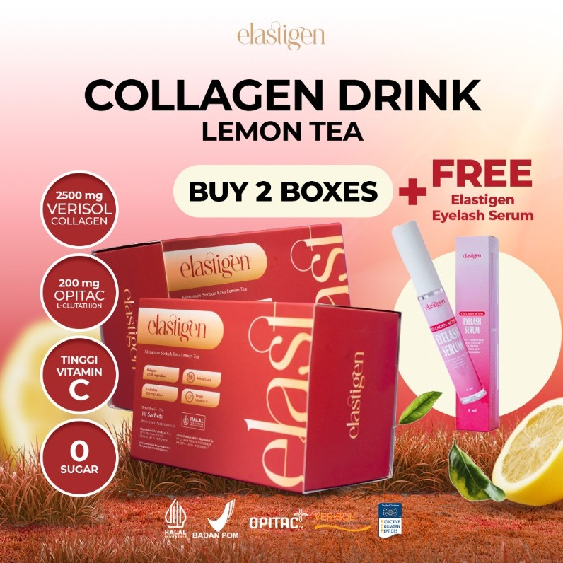 elastigen Collagen Drink Verisol 2500mg + Glutathione Opitac 200mg – Minuman Kulit Glowing, Anti-Agi