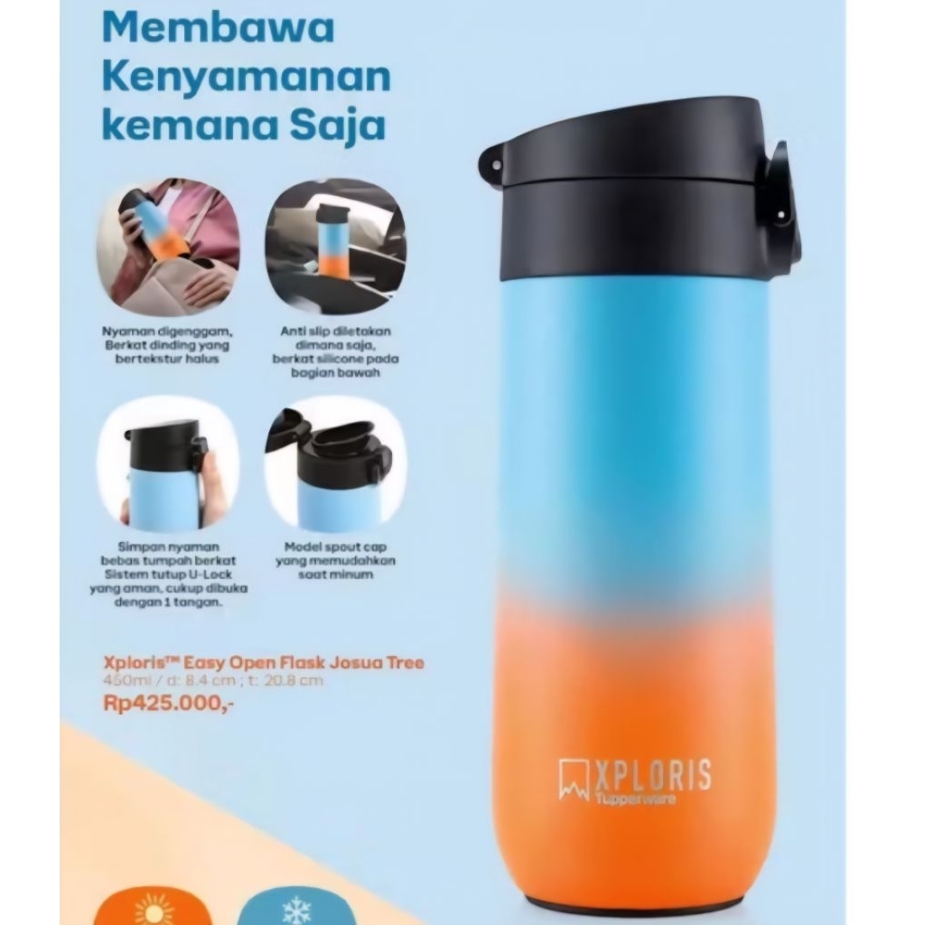 Tupperware Xploris  tumbler 450ml Stainless gradasi Termos easy open flask baby bayi air panas tahan