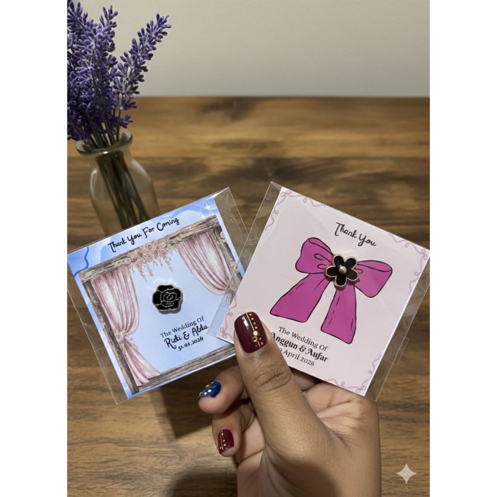 (Isi 50 100pc) Souvenir Wedding Pin Hijab - Freebies - Logo Brand - Merch Custom Nama dan Design
