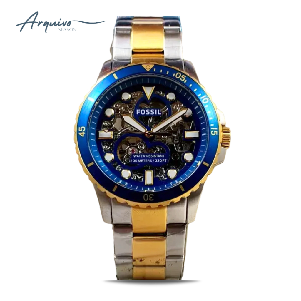 Jam Tangan Fossil FB-01 Automatic Pria Sporty Stainless Steel Silver Gold Mewah Original ME3191