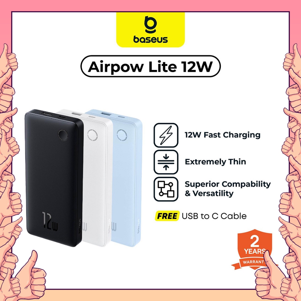 Baseus Airpow Air Lite Powerbank 10000mAh 12W PD Input Type C & Output Type C & USB Ultrathin Slim 1
