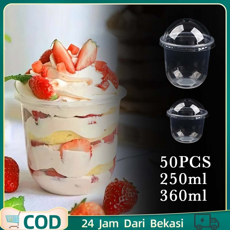250/360ml Cup Kue Plastik Isi 50 Wadah Puding Cup Wadah Puding Cup Unik Cup Puding Lucu
