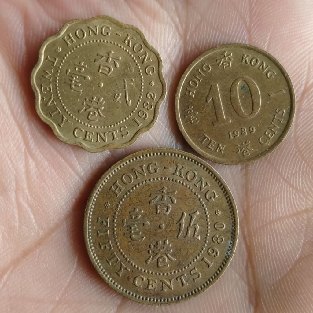 Set mini Koin Hongkong 50 - 20 - 10 cents rstu Elizabeth II 3 keping