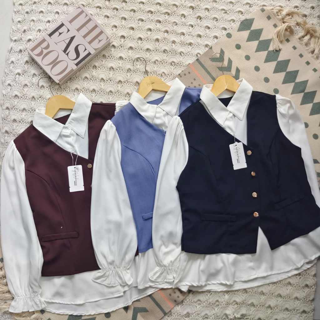 blouse vest office look | set kemeja vest wanita import elegan | atasan wanita moel korean style