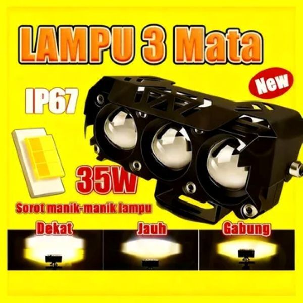 LAMPU TEMBAK MINI 3 Mata/35 WATT/LAMPU TEMBAK MOTOR MOBIL/Ada Kipas / Mata Kipas/2 Warna / Putih Kun