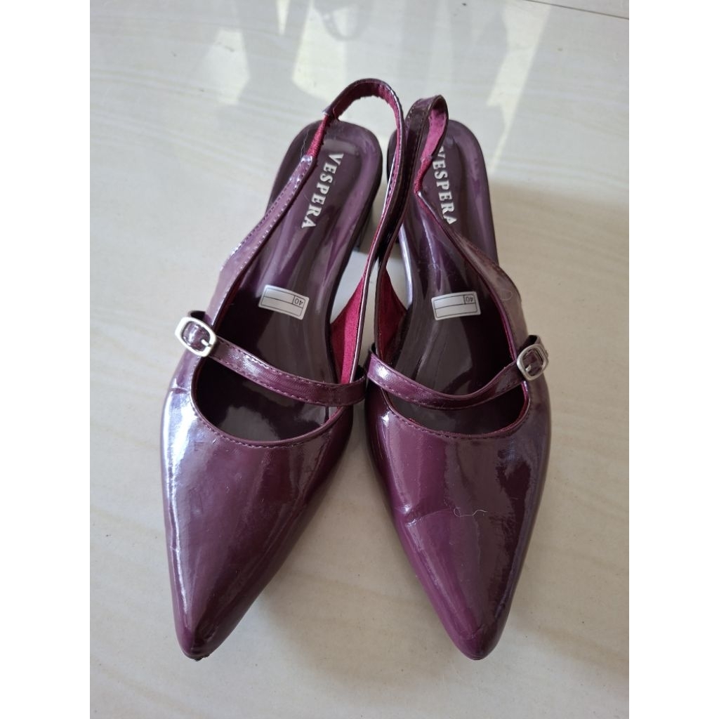 [Ready stock]Vespera heels/heels burgundy/sepatu hak tahu 3cm/heels tahu merah burgundy PL
