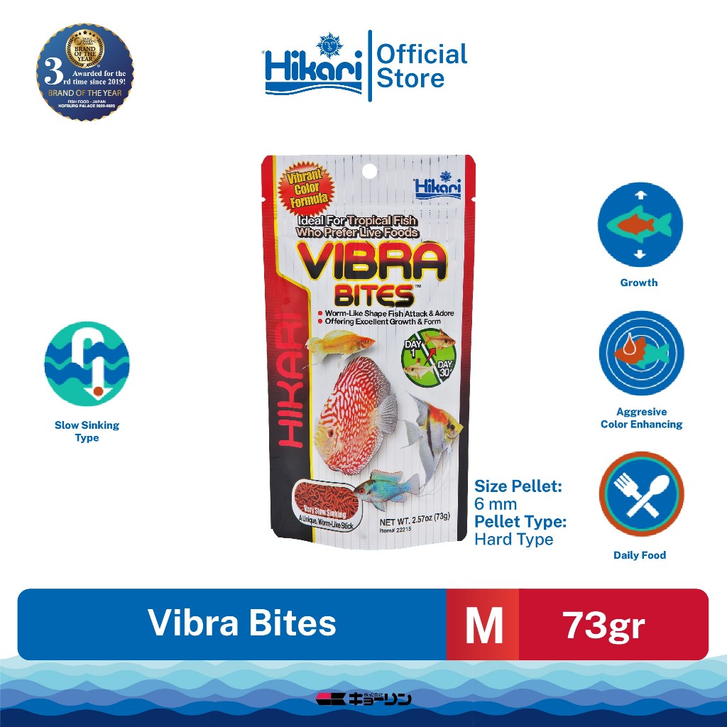 Hikari Vibra Bites 73 g - Makanan Ikan pengganti makanan hidup cacing darah