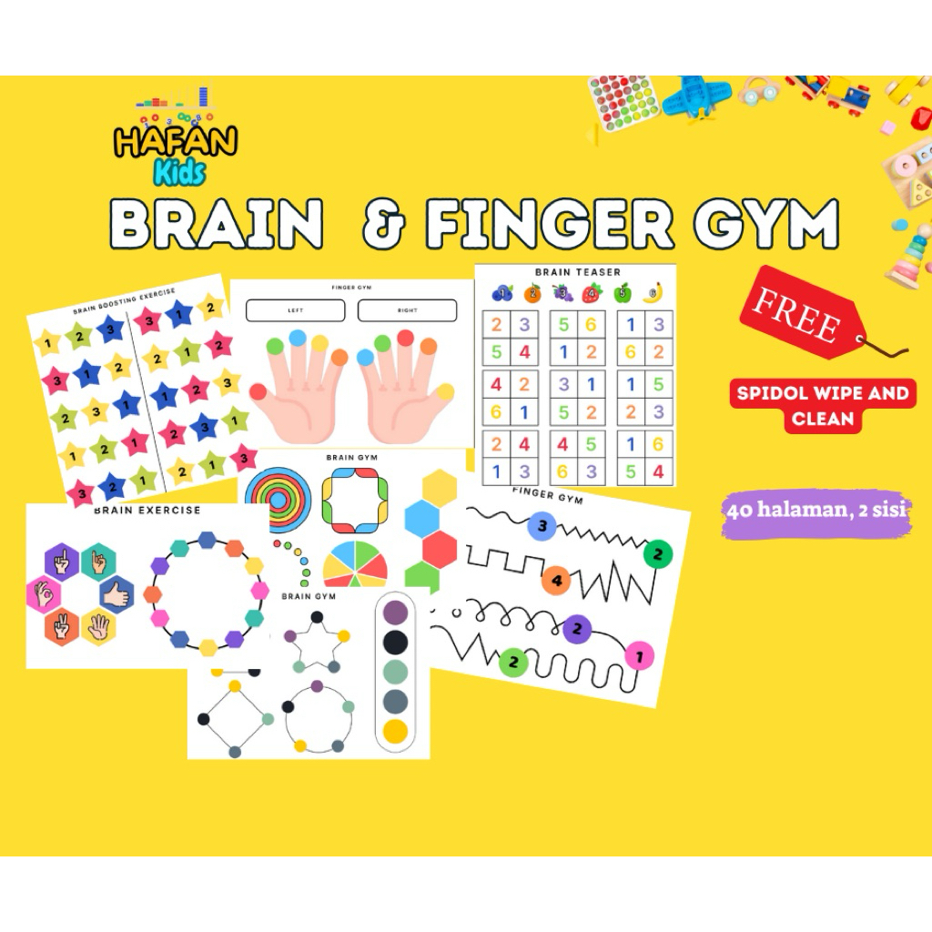 WORKSHEET BRAIN & FINGER GYM Best seller buku aktivitas mainan Printable Anak PAUD TK SD belajar men