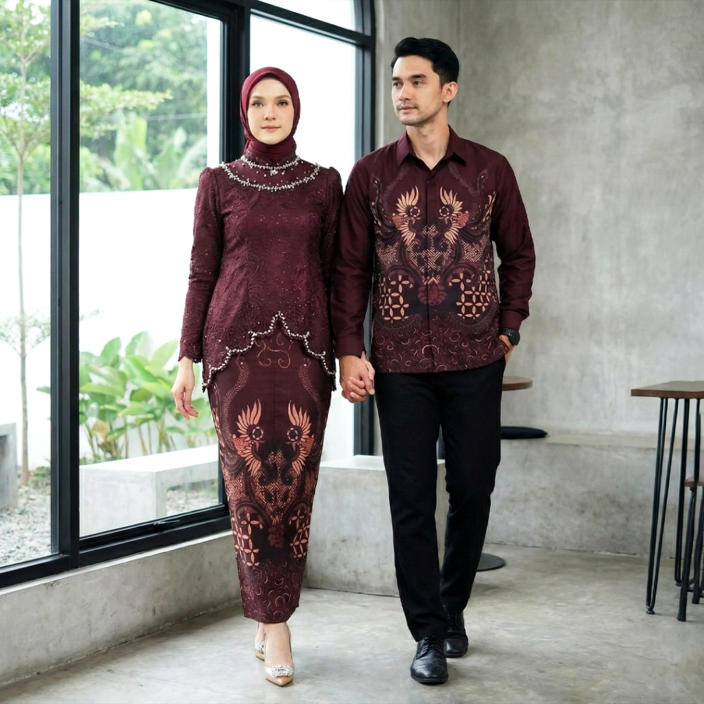 Batik Couple Termurah - Setelan Kebaya Couple Kirana Silk Lace Payet Baju Wisuda Lamaran Nikahan Kon