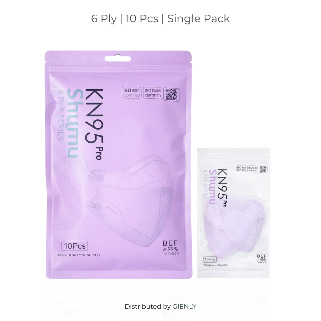 Shumu KN95 Pro Masker 6 Ply – BEF ≥99% | Isi 10 pcs (Single Pack) | GIENLY