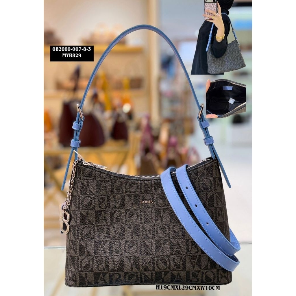 sling shoulder bag monogram hitam bonia original - biru