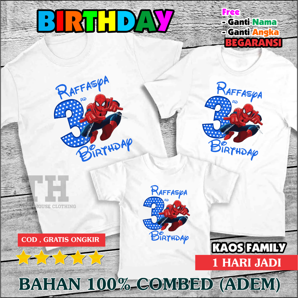 Kaos Family Birthday Custom Spiderman Free Nama