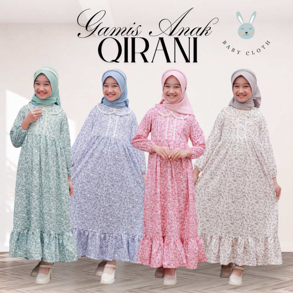 GAMIS + HIJAB ANAK QIRANI  SMLXL BABY.CLOTH UNTUK UMUR 3-14 TAHUN GAMIS ANAK TANGGUNG MOTIF PRINTING