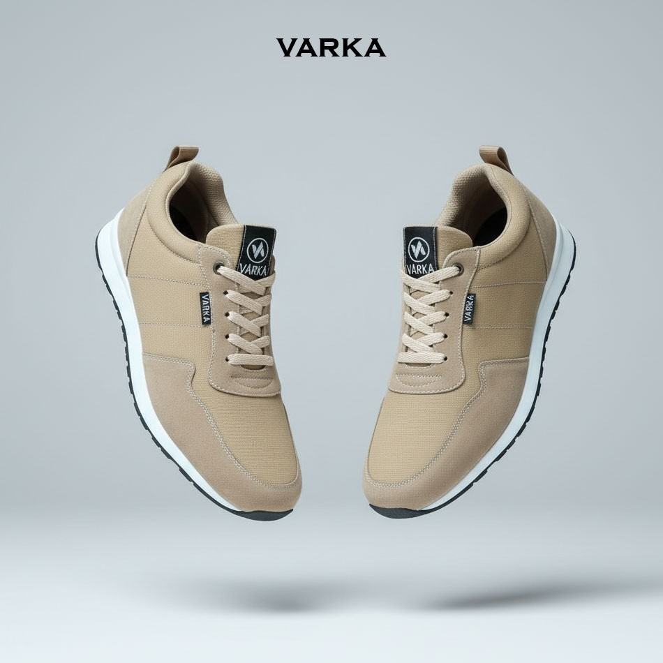 Sepatu Sneakers Pria V 4043 Varka Kets Olahraga Joging Jalan Santai Kuliah Sekolah Krem Hitam