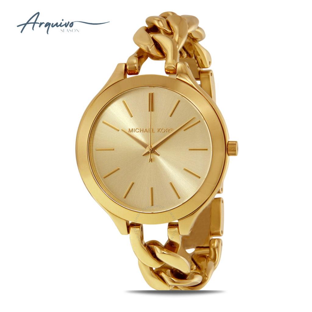 Jam Tangan Michael Kors Wanita Runway Gold Stainless Steel Slim Mewah Casual Original MK3222
