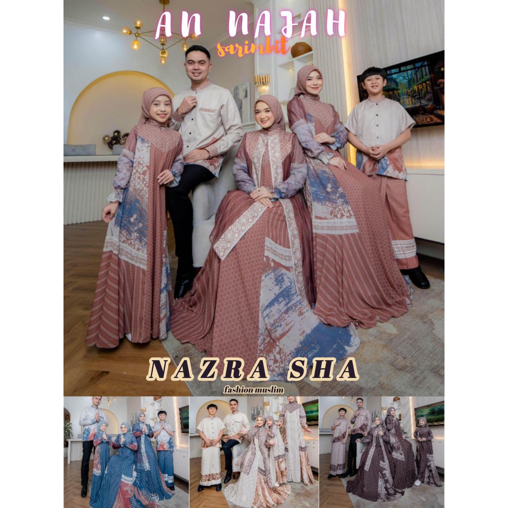 (p1a) CORAL | AN NAJAH RAYA FAMSET SARIMBIT BY HALIZA SYARI-H2R Style | Ori Baju set Gamis Syari Muk