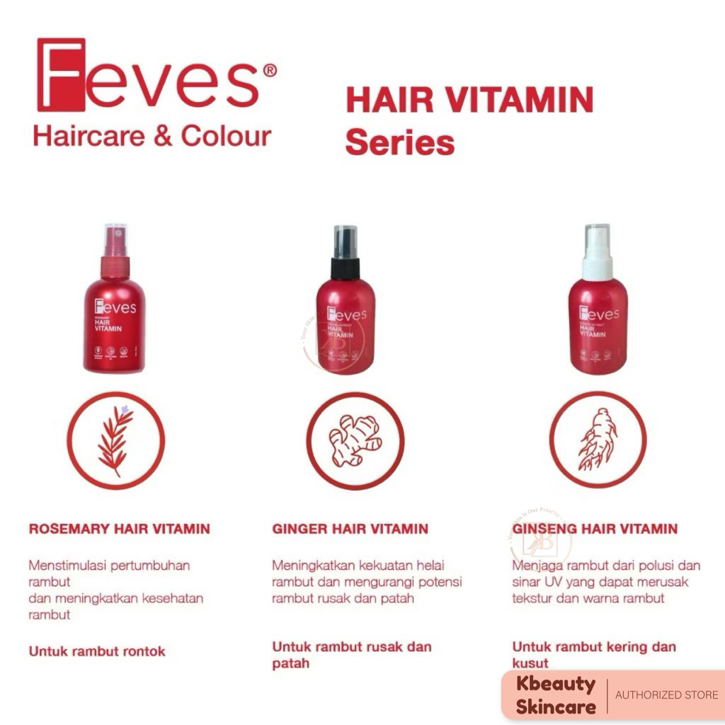 FEVES Rosemary Hair Serum | Gingseng Hair Serum | Ginger Hair Serum - 100ml Vitamin Rambut Spray - H