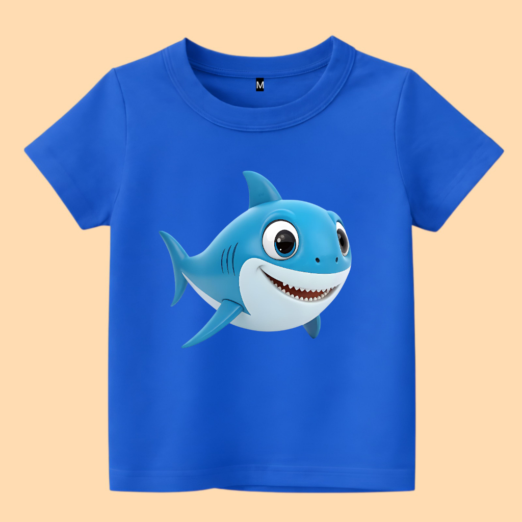 Baju kaos anak ikan hiu shark kartun lucu