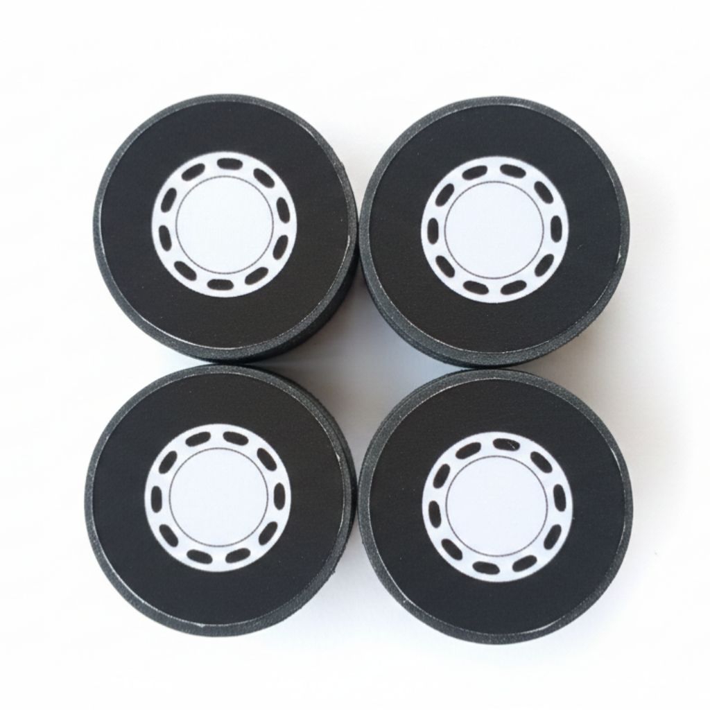 Roda miniatur bus dan truk 1set (4roda (2roda depan 2roda blakang) Bahan dari Karet Konvayer Ukuran: