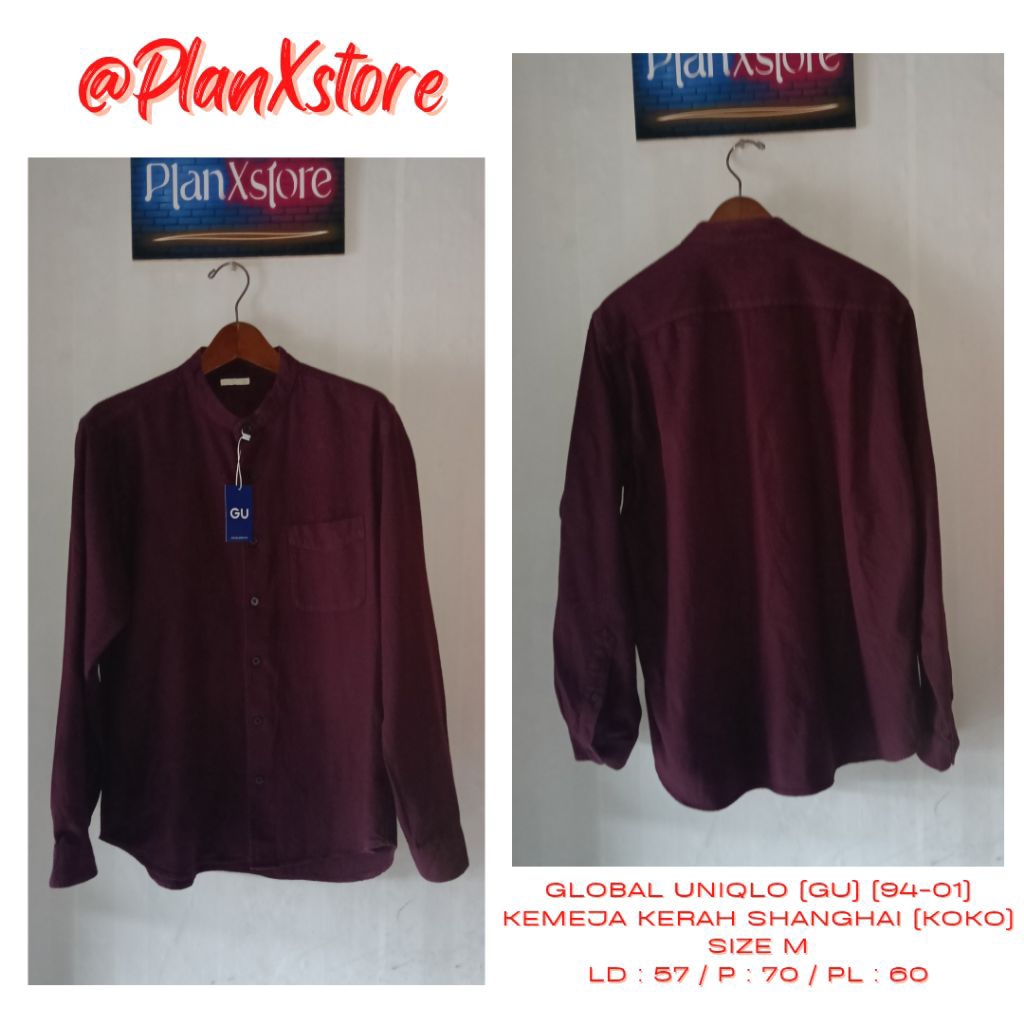 GLOBAL UNIQLO (GU) (94-01) KEMEJA KERAH SHANGHAI (KOKO) SIZE M WARNA MAROON