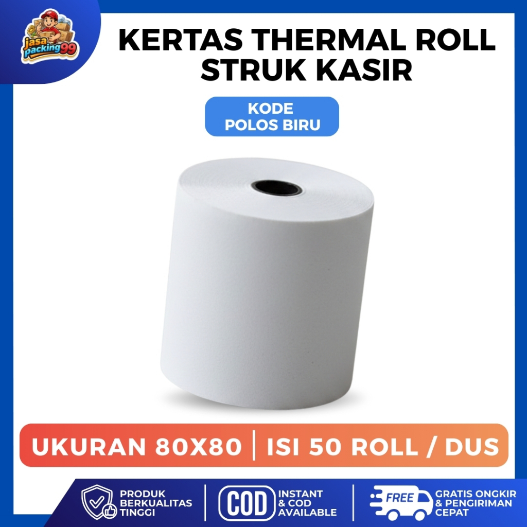POLOS BIRU Thermal Struk Kasir 80x80 mm Kualitas Premium
