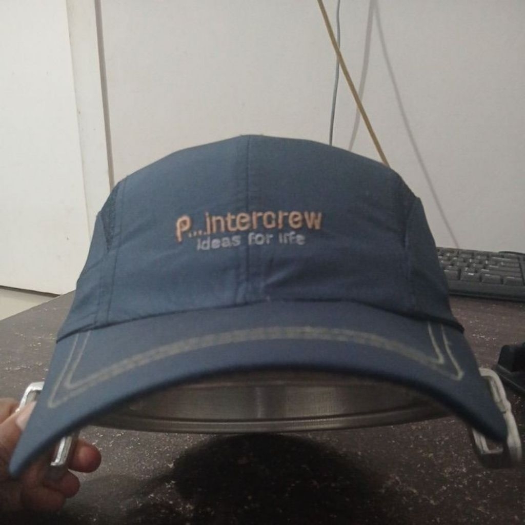 Topi olga 5 panel warna navy pekat logo bordir INTERCREW second Original allsize stelan klip no minu