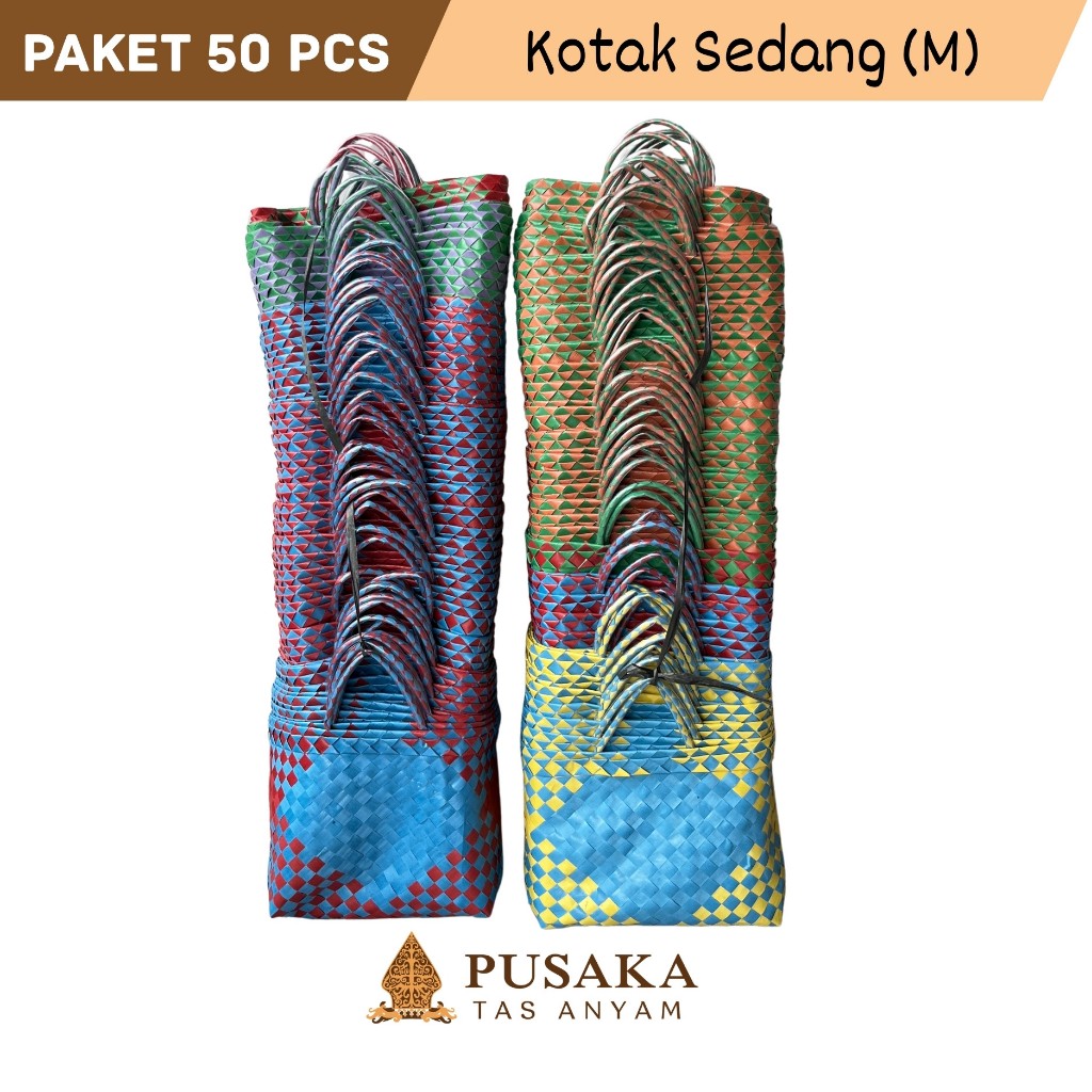 Paket 50 Pcs Tas Anyam Kotak Sedang (M) Tas Grosir Murah Bingkisan Parcel Hampers Sembako Kotak Nasi