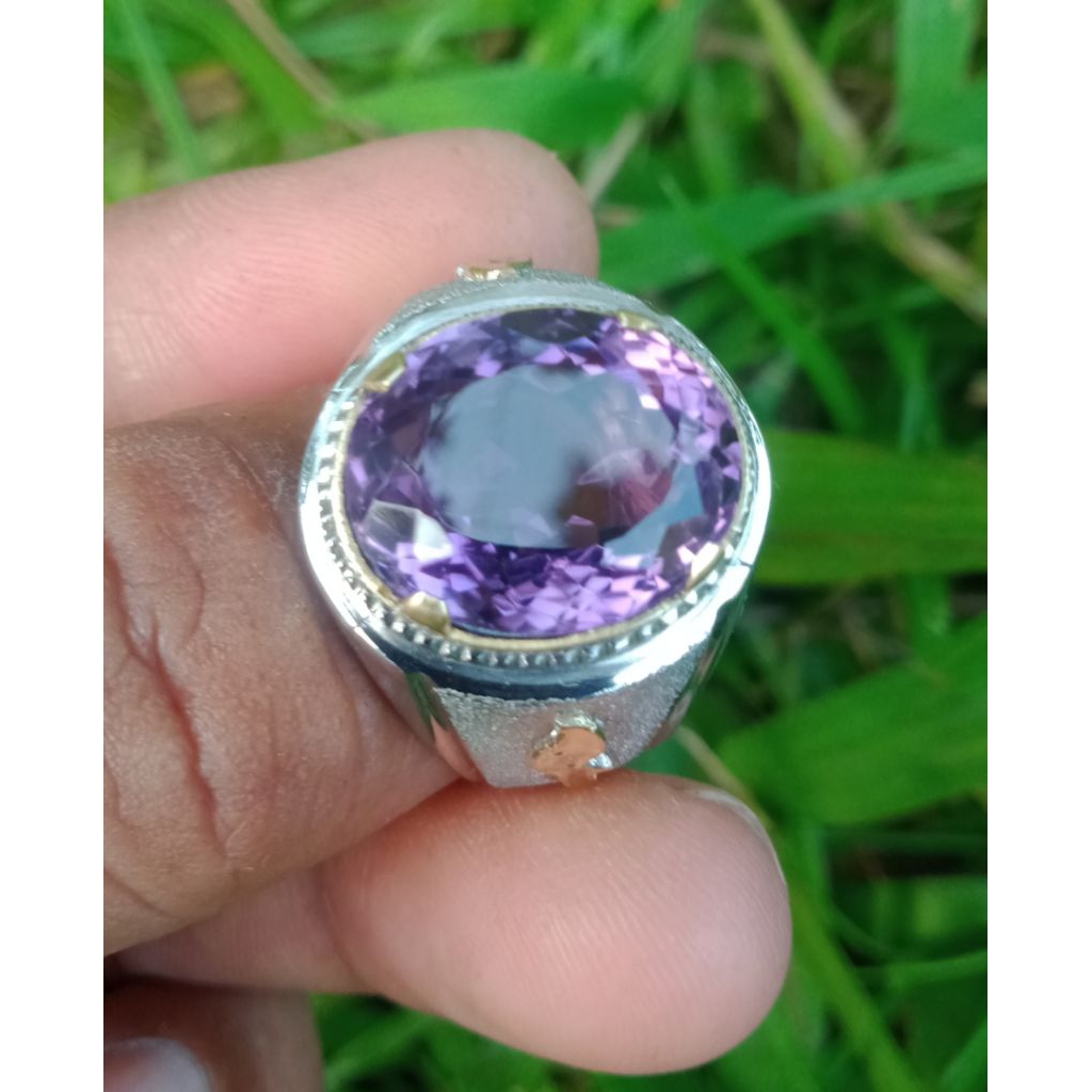 Cincin natural kecubung ungu ( amethyst Quartz)+memo