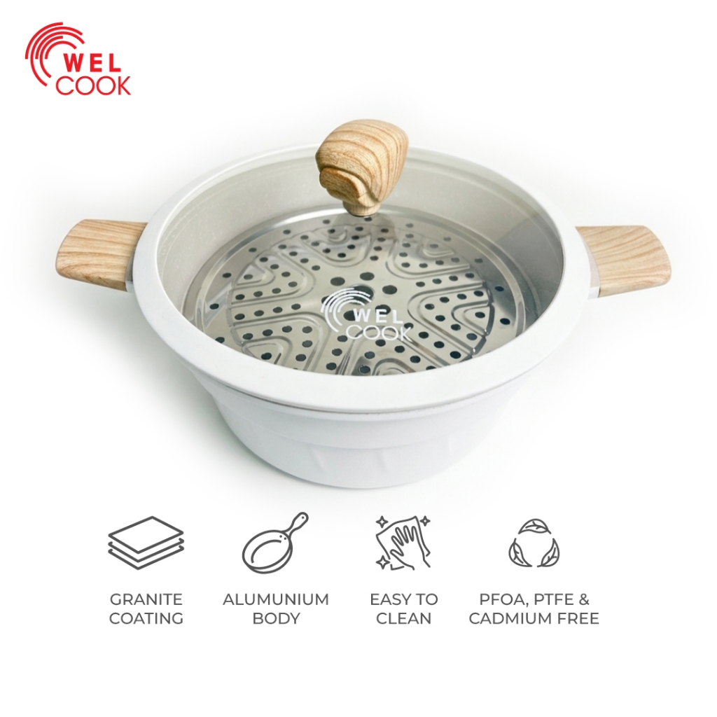Welcook 24 CM Panci Pot Ceramic BONUS Kukusan