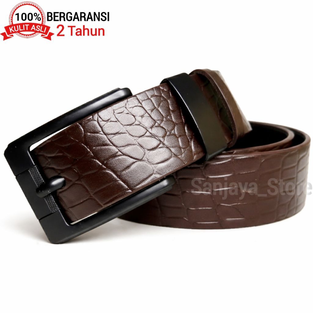 Sabuk Kulit Buaya, Ikat Pinggang Kasual Bisnis kulit Sapi Asli Motif Buaya